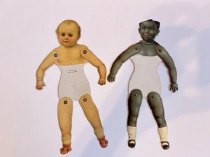 1880 LITTAUER & BAUER AFRIKANISCHE SCHWARZ WEISSE GELENKIGE PAPIERPUPPE GERMANY SELTEN - Bild 1 von 3