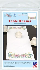 Jack Dempsey Stamped Table Runner/Scarf 15"X42"-Pretty Flowers - Picture 1 of 1