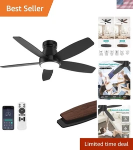 Noiseless 42-Inch Flush Mount Ceiling Fan with LED Lights & Remote Control - Picture 1 of 10