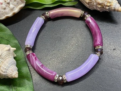 Armband Armreif Gr. S Schlauchperlen elast. Strass Rohrperlen #1021-5 - Bild 1 von 2