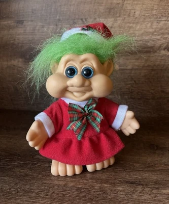 Muñeca Russ Troll Sra. Claus Navidad Vestido Rojo Sombrero Pelo Verde 7 pulgadas ITB 1991 Foto 1 de 4