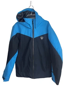 ROSSIGNOL HOODED INSULATED SKI JACKET  Blue Black Two Toned Logo Youth size 14 - Picture 1 of 7