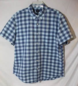 J Crew Blue Gingham Check Plaid Button-down Shirt Short Sleeve Men's XL Preppy - Picture 1 of 8