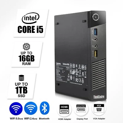 Lenovo Micro Desktop Computer , Up to 16GB RAM 1TB M.2 SSD,  Windows 11/10, WiFi - Image 1 of 4