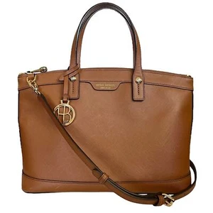 Henri Bendel West 57th Camel Brown Saffiano Leather Satchel Crossbody Bag $298 - Picture 1 of 11
