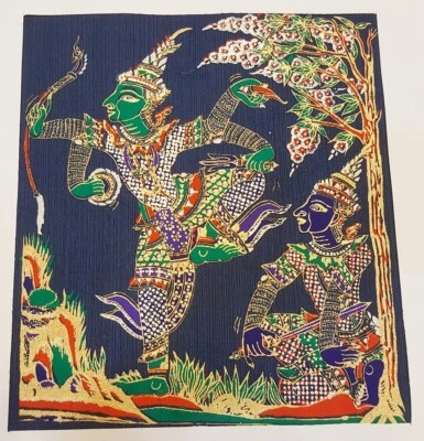 Rama in Battle Blue Thai Silk Painting Ramayana Poster Print Home Decor Handmade - Image 1 of 4