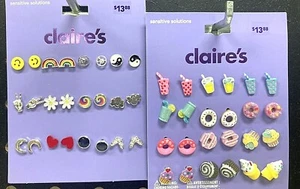 Claire’s Girls 12 Pairs of Earrings Choose Peace & Rainbows or Sweets Cupcakes - Picture 1 of 3