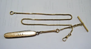 Orologio da tasca vintage vittoriano oro pieno Simmons catena fob clip cane coltello barra a T - Foto 1 di 11