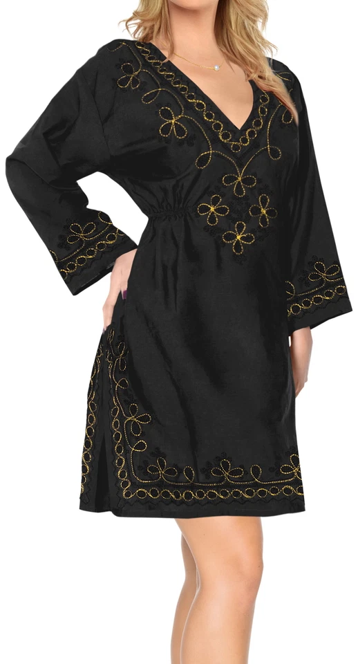 LA LEELA вискоза твердого Beachwear свободного прикрыть OSFM 8-14 [M-L] черный_2916 - Изображение 1 из 3