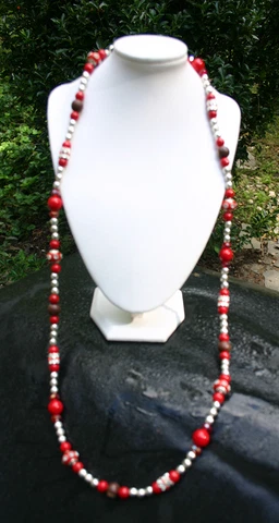Handmade Gemstone Designer Ohio State Buckeye Long Necklace 36" Cover