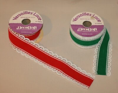 2 Partial Rolls Vintage DecoCraft Versailles Lace Velveteen Craft Floral Ribbon - Image 1 of 4