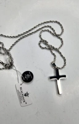 Collar colgante cruz blackjack para hombre cadena cuerda acero inoxidable Foto 1 de 4