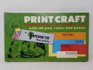 Vintage Rubber Stamp Alphabet Numbers Wood Block Print Set SUPERIOR TOYS 4710 - Picture 1 of 20