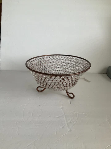 Beaded Copper Wire Basket- Footed  Bohemian Look NEW! Cover