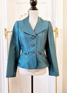 Neu mit Etikett $ 600 Kay Unger türkisfarbene Seidenjacke, 4 (US) - Bild 1 von 15