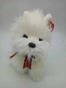 Clásico Ty MacDougal Peluche Animal de Peluche Perro Blanco con Arco 10" Alto Nuevo con Etiquetas - Imagen 1 de 2