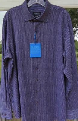 Bugatchi Mens OoohCotton 8 Way Stretch Navy Blue Striped Casual Shirt XL NWT NEW - Image 1 of 4