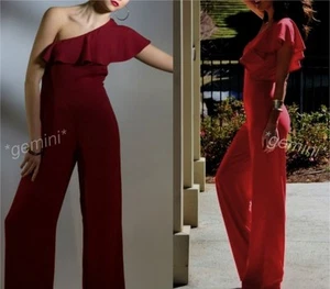 ZARA Rojo Apagado The Hombro Mono Asimétrica Frilled Descubiertos M - Imagen 1 de 9