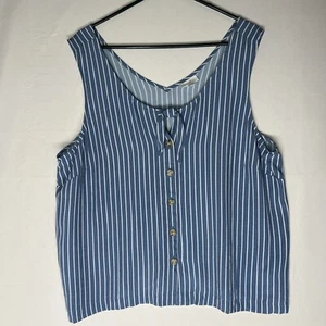 J.JILL Top XL Striped Sleeveless Blouse Boxy Bow Front Rayon Harbor Blue MSRP$69 - Picture 1 of 7