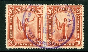 Nicaragua 1912 Liberty 20¢ Red Scott #303 Pair SAN CARLOS CDS Q403 - Picture 1 of 6