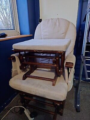 Nursing Glider Maternity Chair With Footrest Baby Rocking Nursery Seat Wood Grey • 1£