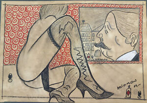 Kolomon Moore, disegno erotico a matita grassa, anni 1930-40. Cm. 50x35