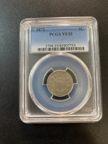 1872 SHIELD NICKEL PCGS VF-35 - TYPE COIN - SHIELD NICKEL - CERTIFIED SLAB - 5C Cover