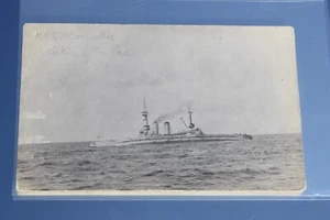 ROYAL NAVY HMS CORNWALLIS REAL PHOTO SINKING POSTCARD C-1917 - Picture 1 of 2