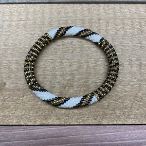 Sashka Co. 7” Original “Black White & Gold ” Stripe Bracelet - Picture 1 of 2