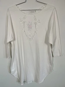 Verena Romantic Vintage Nightgown Embroidered Flowers Lace Knee Length White Med - Picture 1 of 14