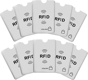 Paquete de 10 fundas de bloqueo RFID de aluminio Iparn para proteger su débito o crédito de cajero automático - Imagen 1 de 12