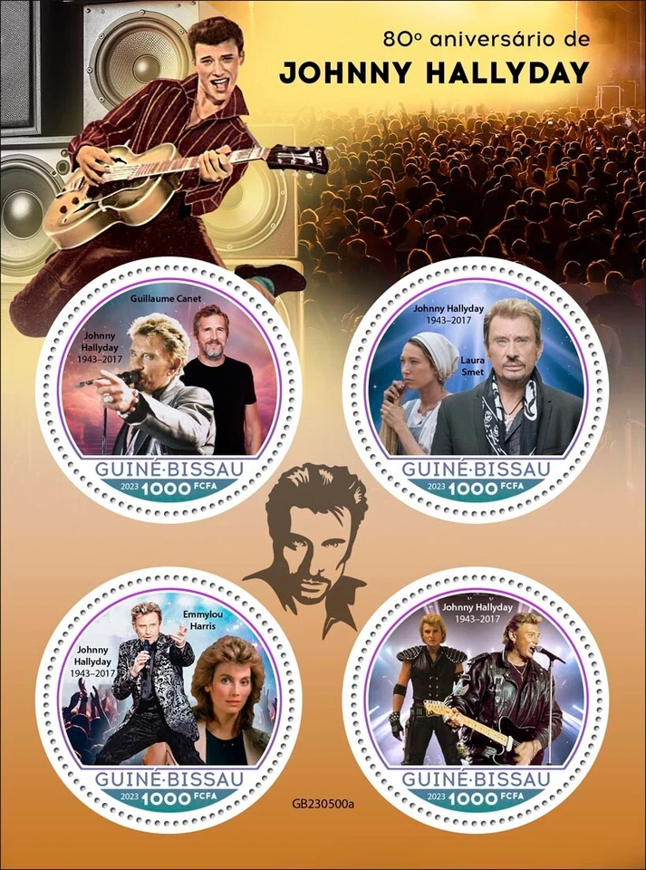 Estampillas Johnny Hallyday 80 aniversario estrella de la música MNH 2023 Guinea-Bissau M/S Foto 1 de 1