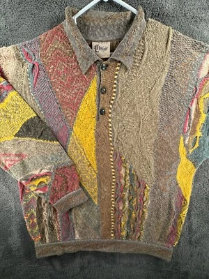 COOGI Classic Australia Authentic Knit Sweater Linen Blend Large Colorful Polo - Image 1 of 4
