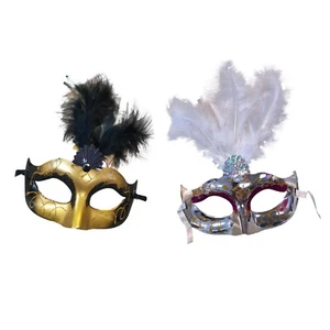 15 Black and White Feather Masks Mardi Gras Masquerade Lot Silver Gold - Picture 1 of 9
