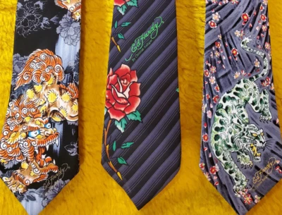 3 piezas ~ ED HARDY / CHRISTIAN AUDIGIER ~ CORBATAS DE VESTIR NOVEDAD ARTÍSTICA PARA HOMBRES ~ Foto 1 de 4