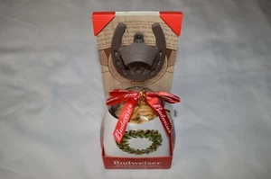 BUDWEISER ~ WALL MOUNTED BOTTLE OPENER WITH PINT GLASS & PRETZELS ~ CHRISTMAS - Picture 1 of 13