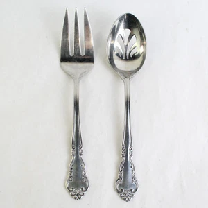 2 PC Set Reed & Barton Brunswick 18/10 Stainless Steel Serving Fork & Spoon - Picture 1 of 5