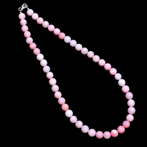 Natural Pink Opal Plain Round Ball Beads Necklace, Opal Jewelry, Opal Gemstone - Picture 1 of 3