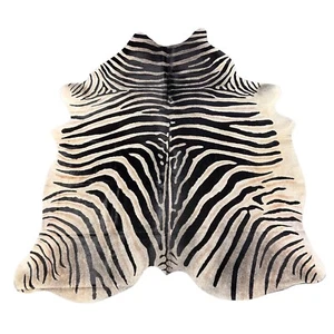 Genuine Zebra Print Cowhide Rug with Grey Background Size: 7x6 feet D-671 - Picture 1 of 6