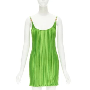 VERSACE 2021 Runway green Tresor De La Mer starfish plisse slip dress IT42 M - Picture 1 of 8