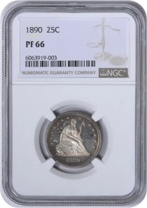 1890 Liberty Seated Silver Quarter PR66 NGC - Picture 1 of 4