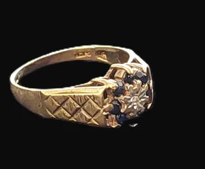 Anello vintage oro 9 ct zaffiri e diamanti Georg Jensen Londra 1981 misura M - Foto 1 di 9