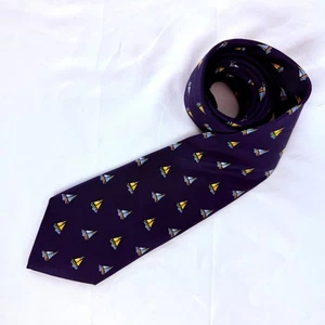 Brooks Brothers Navy Blue Necktie wSailboats Preppy Italian Silk Tie Made USA - Picture 1 of 11
