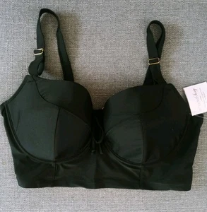 Smart & Sexy Swim Schwarz Longline Bikini Oberteil Bügel Gold Hardware 40DDD NEU - Bild 1 von 2