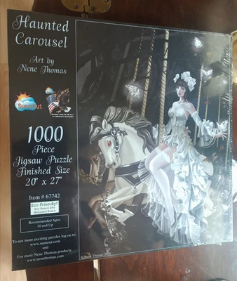 Haunted Carousel 1000 Piece Jigsaw Puzzle Nene Thomas ART gothic woman horse New - Image 1 of 4