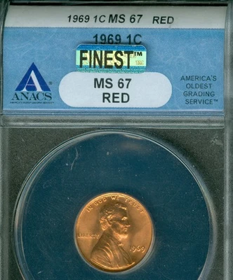 1969 LINCOLN CENT ANACS MS67 RED PQ MAC FINEST GRADED & SPOTLESS  * - Image 1 of 2