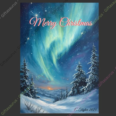 E TAYLOR ART Personalised Christmas Card Plantable Northern Lights Celestial Aurora Borealis