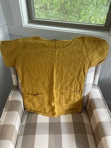Francesca Bettini Women’s Size M Med Yellow Mustard Lagenlook Linen Painter Top - Picture 1 of 13