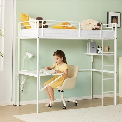 Single Solid Metal Loft Bed Frame High Sleeper Bunk Bed Study Desk Cabin Bed - Image 1 of 4