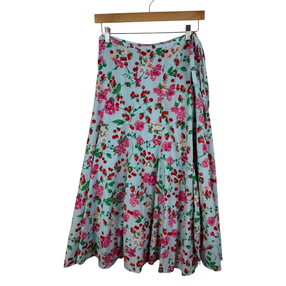 NUEVO CON ETIQUETAS Falda Midi Envolvente Floral Ann Taylor Talla 0 Estampado Fresa Cereza Colorida Foto 1 de 4